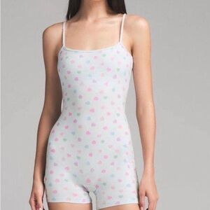 Skims Soft Lounge Scoop Cloud Candy Heart Print Romper Size Small NWOT